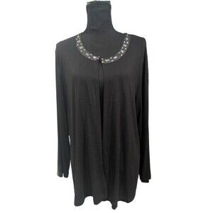 Ulla Popken Womens Jacket Size 16 18 Black Embellished Neckline 3/4 Sleeves